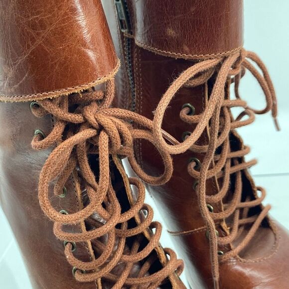 Joie stiletto spike heel leather lace up combat granny booties Size 8 - Picture 6 of 11